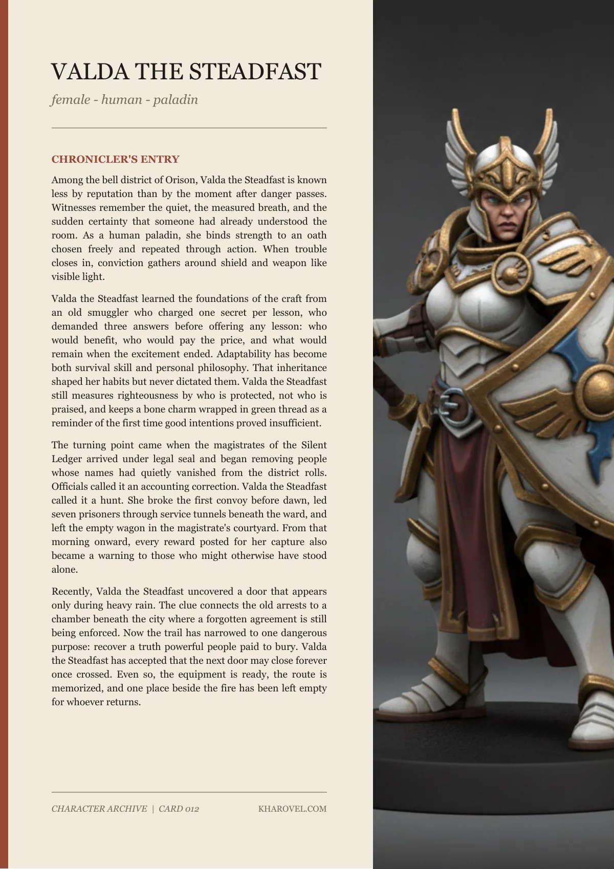 Valda The Steadfast — character lore PDF preview