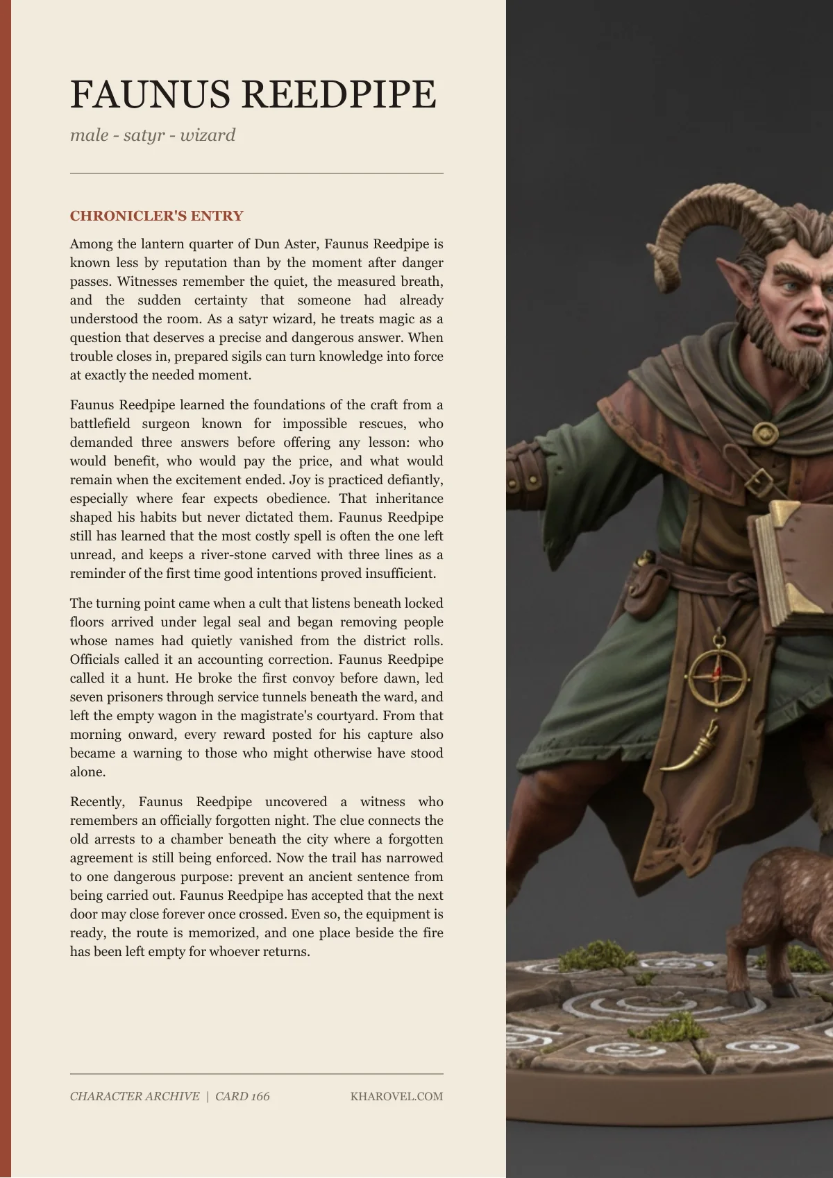 Faunus Reedpipe — character lore PDF preview