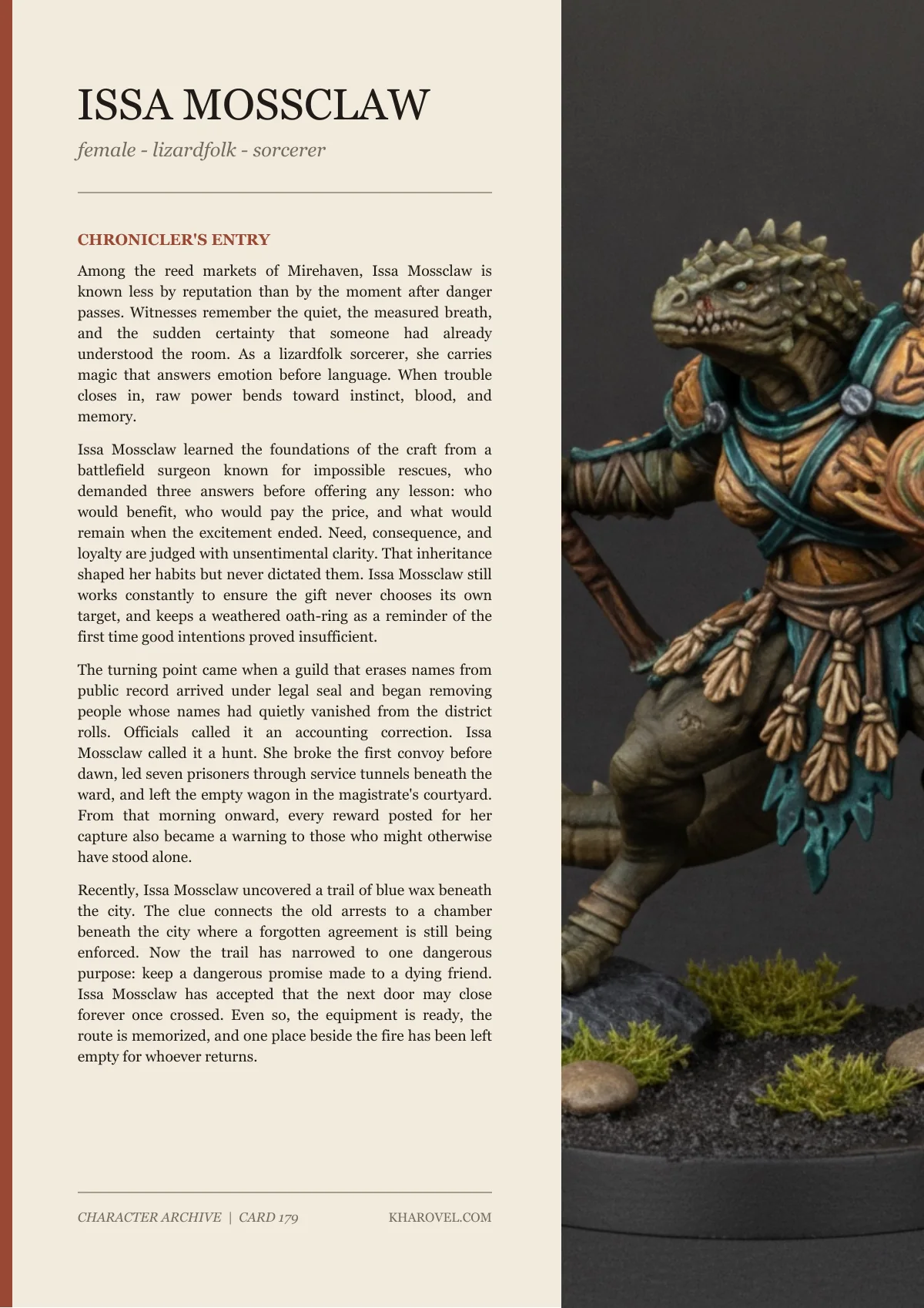 Issa Mossclaw — character lore PDF preview