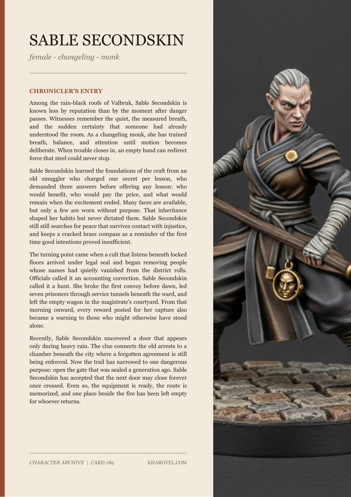 Sable Secondskin — character lore PDF preview