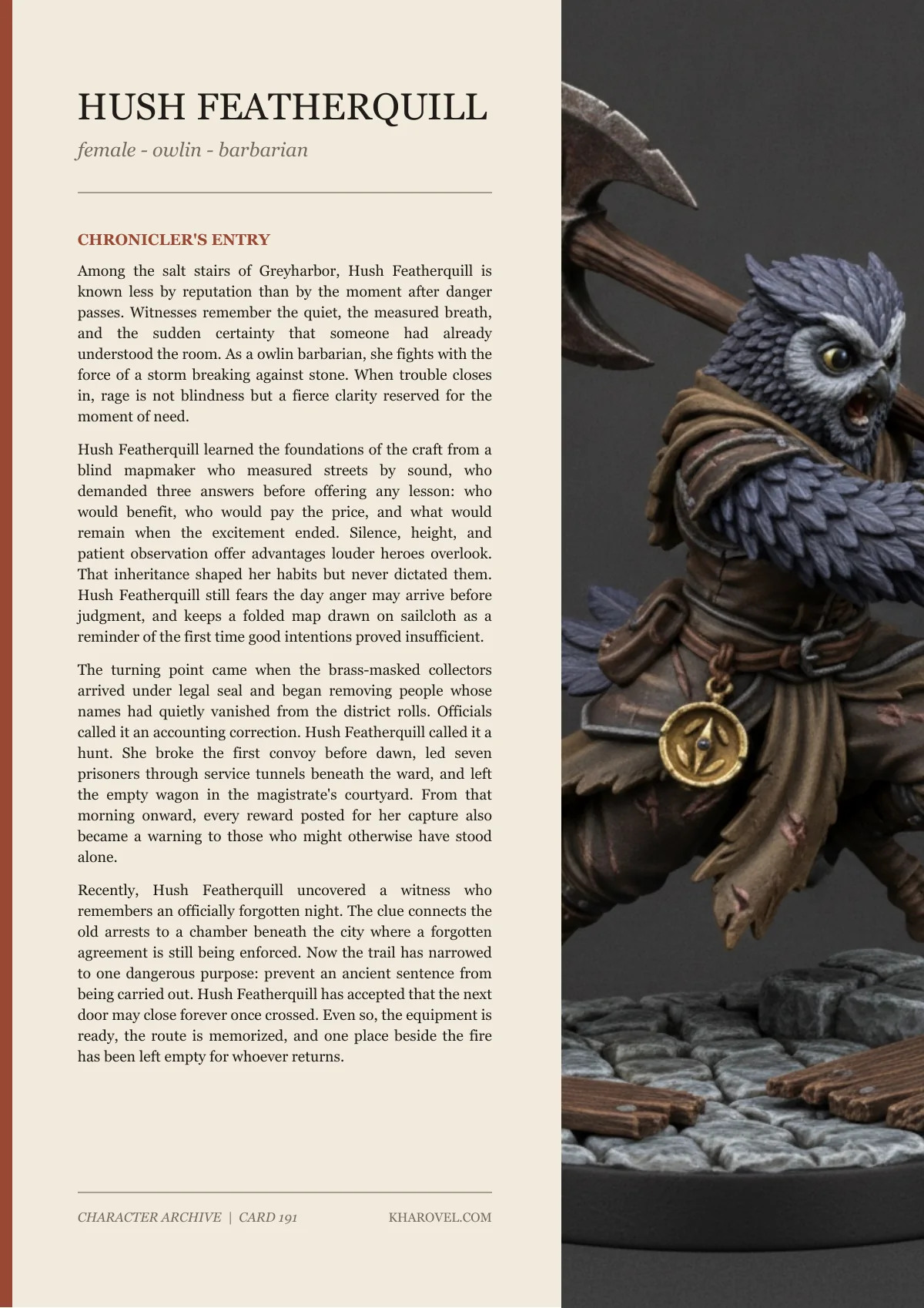Hush Featherquill — character lore PDF preview