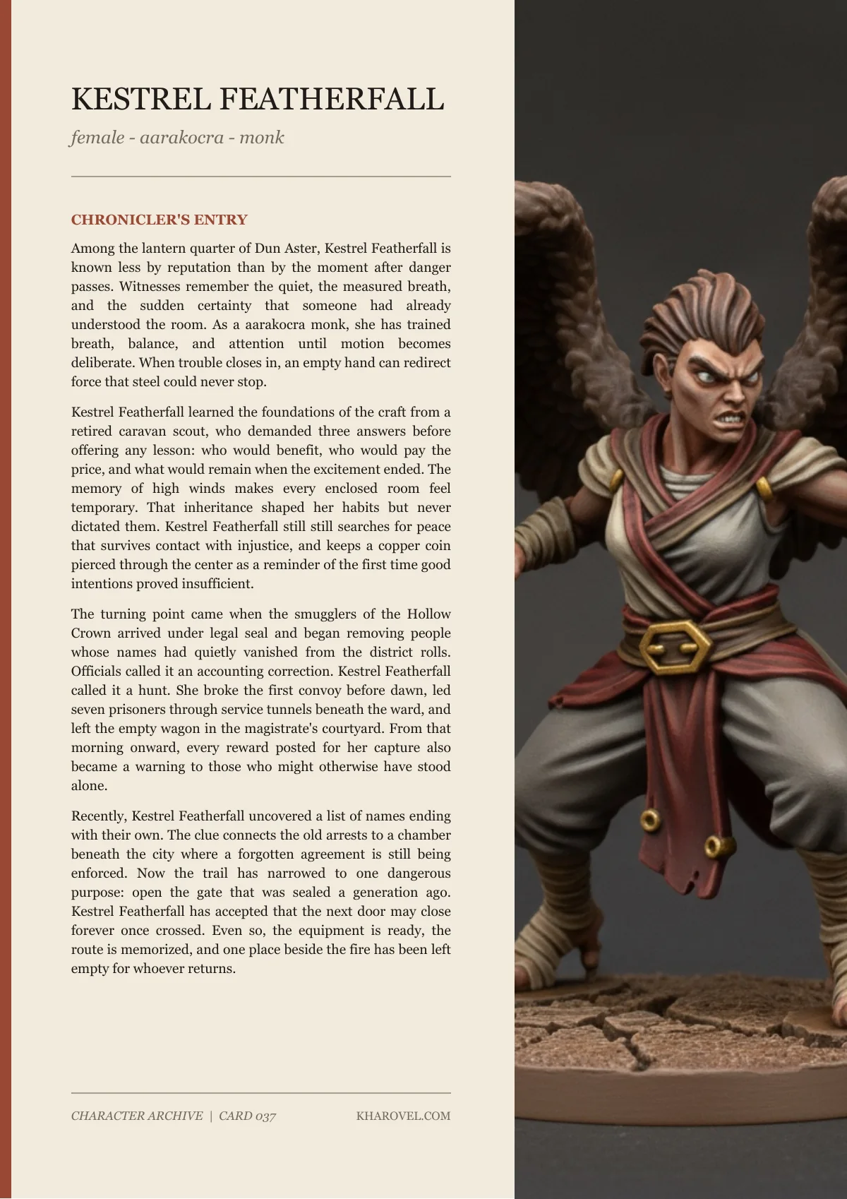 Kestrel Featherfall — character lore PDF preview