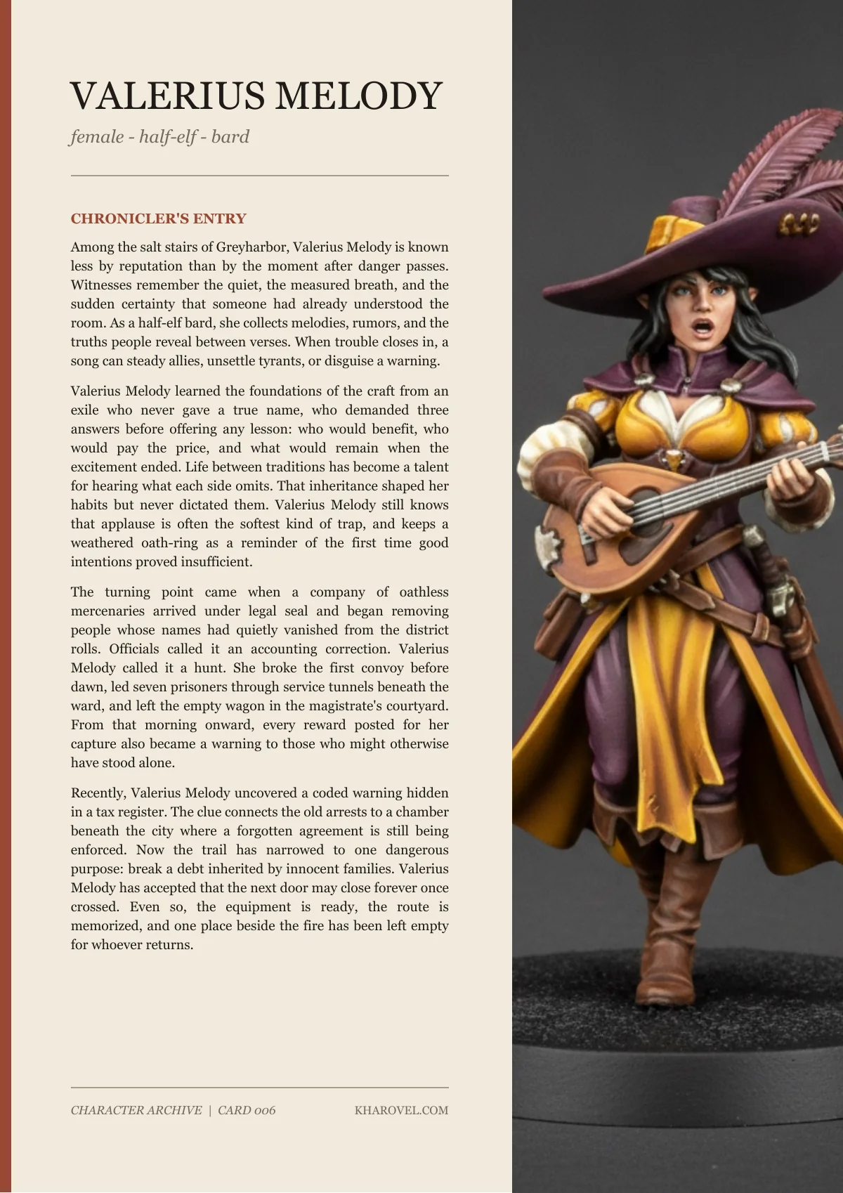Valerius Melody — character lore PDF preview