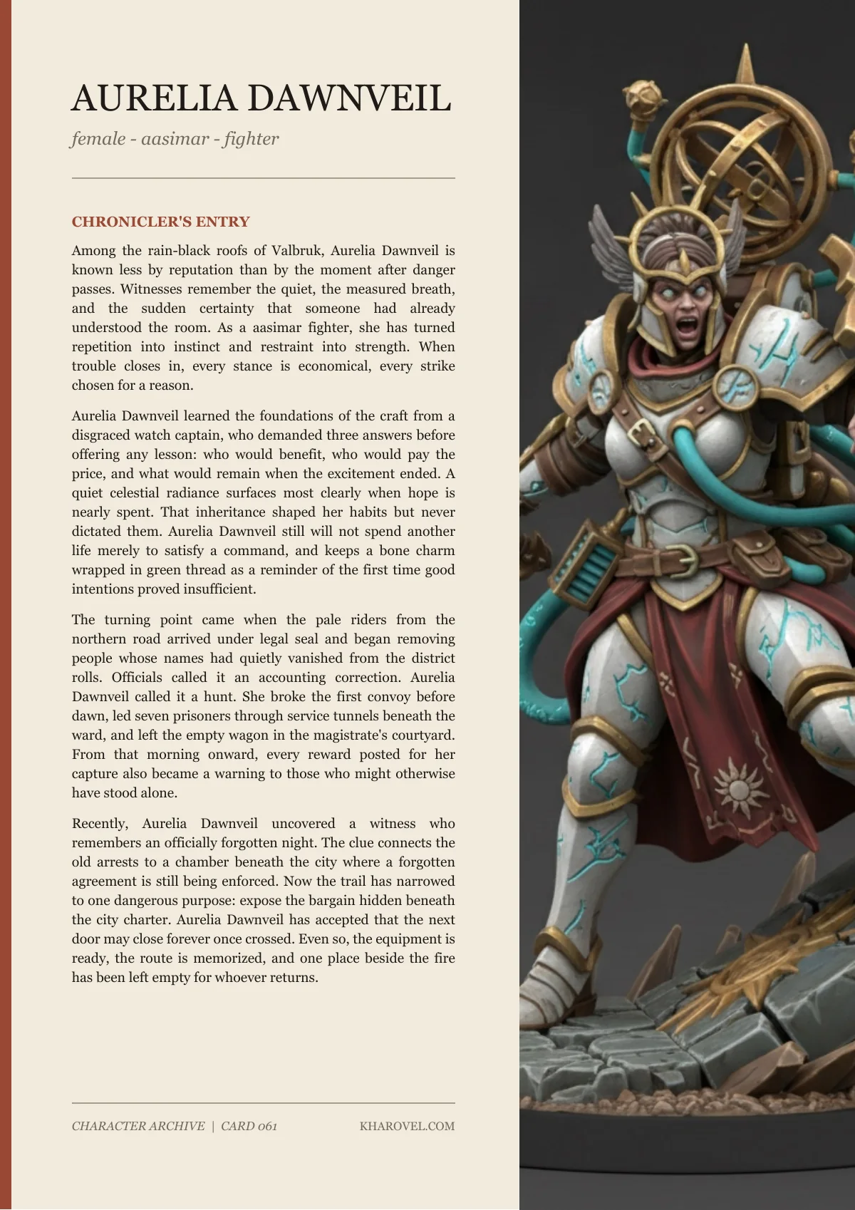 Aurelia Dawnveil — character lore PDF preview