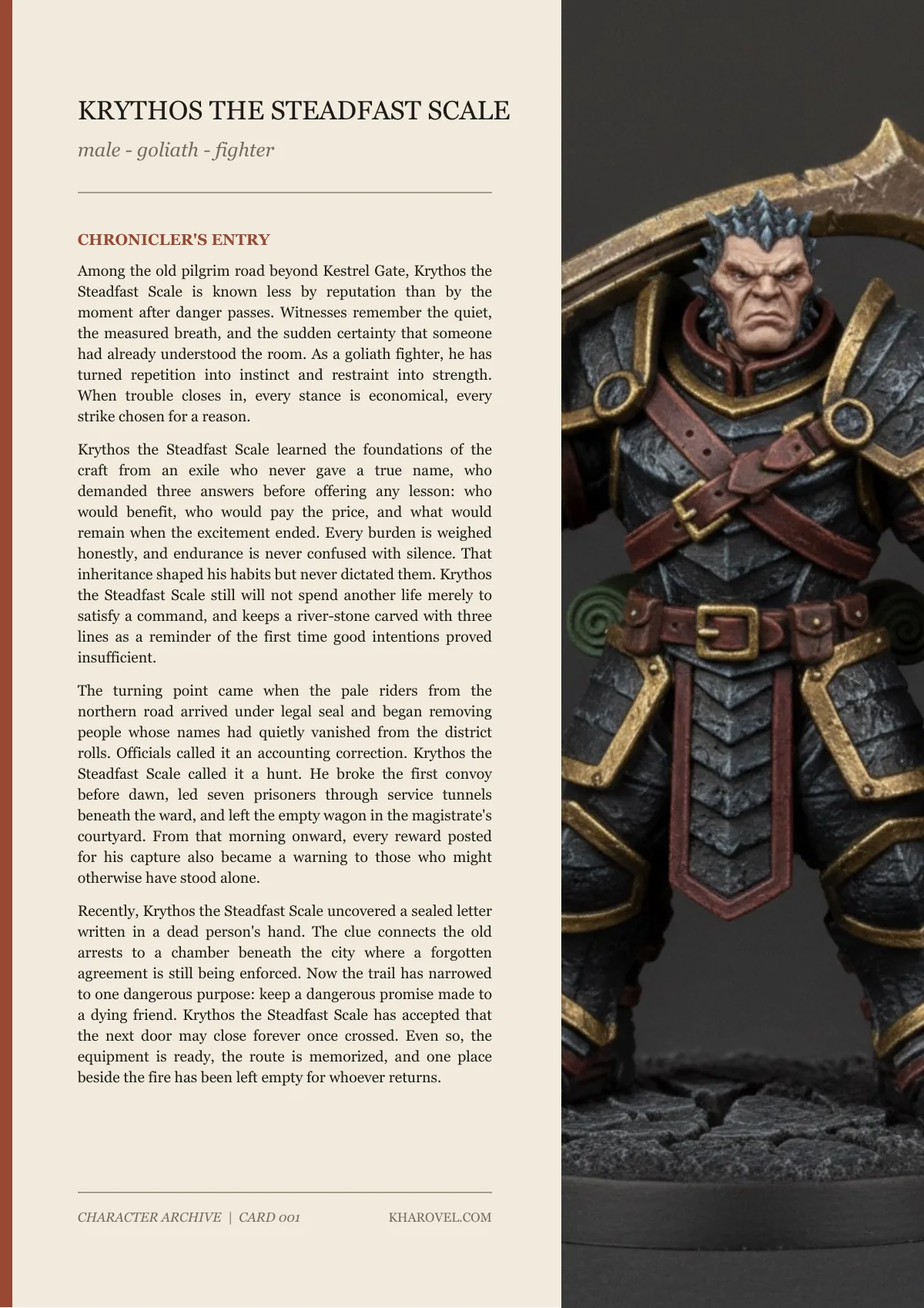 Krythos The Steadfast Scale — character lore PDF preview